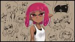  armpits ass bike_shorts blush butt_crack commentary_request crying crying_with_eyes_open domino_mask empty_eyes expressions inkling mask monster_girl multiple_views pink_eyes pink_hair pointy_ears singlet splatoon_(series) splatoon_2 takobe tears tentacle_hair tongue tongue_out 