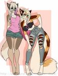  anthro canine clothed clothing dtalvi duo female fur hair looking_at_viewer mammal smile standing wide_hips 
