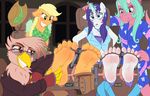  applejack_(mlp) avian bdsm bondage bound caroo chair clothing dragon equine eyewear fan_character foot_fetish friendship_is_magic gryphon horn horse mammal my_little_pony piercing pony rarity_(mlp) running_makeup stocks sunglasses sweat tears tickle_fetish tickling unicorn 