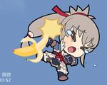  atodonotea banana blue_background chibi crying fire_emblem fire_emblem_if food fruit full_body japanese_clothes male_focus miyuki_ruria ponytail simple_background solo takumi_(fire_emblem_if) tears white_hair 