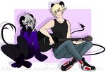  clothed clothing demon dtalvi duo girly guitar hair horn humanoid hybrid male musical_instrument sitting smile unknown_species 