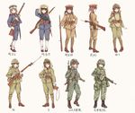  ankle_boots ankle_wrap arisaka assault_rifle battle_rifle bayonet black_hair bolt_action boots brown_eyes brown_hair combat_boots commentary contrapposto flak_jacket full_body gaiters gloves green_eyes gun hand_on_hip hat helmet highres howa_type_64 howa_type_89 imperial_japanese_army japan japan_ground_self-defense_force japan_self-defense_force load_bearing_equipment long_hair longmei_er_de_tuzi looking_at_viewer md5_mismatch military military_hat military_uniform multiple_girls number original peaked_cap pouch rifle short_ponytail sling smile soldier standing timeline translation_request twintails uniform weapon white_gloves world_war_ii 
