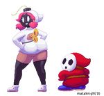  animated belt big_butt bob-omb breasts butt clothing dancing footwear hair hands_on_hips legwear looking_at_viewer looking_back mario_bros mask mataknight nintendo outta_sync pink_hair robe shoes shy-bomb shygirl shyguy side_boob smile thick_thighs video_games wide_hips windup_key 