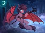  bat_pony blue_eyes cutie_mark detailed_background fan_character fur grey_fur grey_hair hair holding_object hooves looking_at_viewer male mammal membranous_wings my_little_pony night nude sky smile solo star starry_sky wings yakovlev-vad 