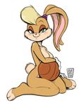  anthro breasts brown_fur female fur hair lagomorph lola_bunny looking_at_viewer looney_tunes mammal nude pinup pose rabbit saltcore simple_background smile solo warner_brothers 