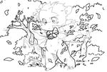  anthro bell blush bow caprine clothed clothing cub detailed_background female fur grass leaf mammal monochrome navel noriburu sheep simple_background solo standing tree vest white_background white_fur young 