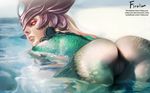  armor beige_skin black_sclera blonde_hair female firolian forehead_jewel gem green_skin hair helmet hi_res humanoid league_of_legends lips looking_at_viewer marine merfolk nami_(lol) orange_eyes partially_submerged patreon presenting_rear scales solo underwater video_games water wet 