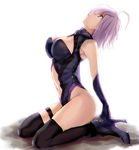  ahoge arched_back armpits bangs bare_shoulders black_gloves black_legwear black_leotard boots breasts cleavage cleavage_cutout commentary_request crying crying_with_eyes_open elbow_gloves fate/grand_order fate_(series) from_side full_body gloves high_heel_boots high_heels highleg highleg_leotard large_breasts lavender_hair leotard looking_up mash_kyrielight navel navel_cutout parted_lips purple_eyes purple_hair satou_daiji seiza short_hair simple_background sitting skin_tight sleeveless sleeveless_turtleneck solo tears thigh_strap thighhighs turtleneck white_background 