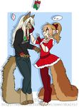  ! anthro canine clothed clothing dtalvi duo ear_piercing female fur hair male mammal piercing smile standing 