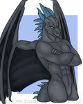  abs anthro crossed_arms dragon dtalvi horn looking_at_viewer male muscular nude solo wings 