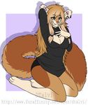  anthro breasts canine clothed clothing dtalvi female fur hair kneeling mammal slightly_chubby smile solo thick_thighs 