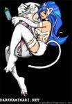  animal_humanoid blue_hair body_pillow cat_humanoid clothed clothing cuddling darkkaminari darkstalkers diaper felicia_(darkstalkers) feline hair humanoid long_hair mammal pacifier pillow skimpy video_games 