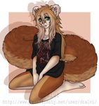  anthro canine clothed clothing dtalvi facial_piercing female fur hair kneeling lip_piercing looking_at_viewer mammal piercing solo thick_thighs 