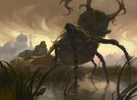  arthropod backlit beetle building duo feral humanoid insect magic_the_gathering official_art on_hind_legs pincers scarab sidharth_chaturvedi silhouette solo_focus swamp walking 