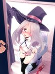  1girl blush breasts dildo little_witch_academia masturbation nipples panties pink_panties red_eyes small_breasts solo sucy_manbabalan thighhighs underwear white_hair witch witch_hat 