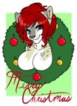  anthro breasts canine dtalvi featureless_breasts female fur hair looking_at_viewer mammal nude smile solo wreath 