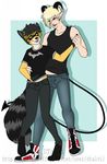  anthro clothed clothing demon dtalvi duo girly humanoid hybrid male mammal open_mouth raccoon smile standing 