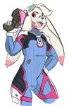  2017 anthro clothing cosplay dva(overwatch) fishears fur girly gun handgun invalid_background invalid_color invalid_tag lagomorph male mammal pose rabbit ranged ranged_weapon red_eyes weapon white_fur 