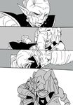  2boys comic crying deity dragon_ball dragon_ball_super elephant gowasu hakaishin horns hug male_focus monochrome multiple_boys no_humans universe_10_(dragon_ball) 