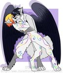  anthro breasts canine dtalvi duo feathered_wings feathers featureless_breasts female fox fur hair kissing male male/female mammal nude standing wings 