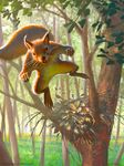  buckteeth claws daniel_ljunggren feral forest jumping looking_at_viewer magic_the_gathering mammal nest official_art rodent signature squirrel teeth tree whiskers 