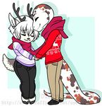  anthro antlers cervine chibi clothed clothing deer dtalvi duo eyes_closed girly horn male male/male mammal reptile scalie scarf smile snake standing 