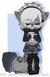  anthro chibi clothed clothing dtalvi eyes_closed feline female mammal simple_background smile solo standing 