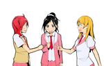  black_eyes black_hair blazer blonde_hair blush collar himori_chikako iwadate_yuan jacket kisen_shijima long_sleeves multiple_girls necktie open_mouth red_hair rock_paper_scissors saki school_uniform shishihara_sawaya short_hair short_sleeves 