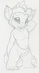  alien anthro athletic crest disney experiment_(species) fan_character featureless_crotch fluffy fluffy_tail half-human lilo_and_stitch male monochrome navel open_mouth ovni pencil_(artwork) petrock pointy_ears rubbing_head sgy slim traditional_media_(artwork) 
