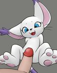  anthro blue_eyes colored digimon feline female fur gatomon grey_background human male male/female mammal pawpads penis simple_background solo_focus vulapa white_fur worried 