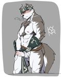  anthro canine horkeukamui kynr0rnyk male mammal muscular muscular_male penis simple_background solo tokyo_afterschool_summoners wolf 