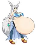  animal_humanoid belly big_belly big_breasts bra breasts clothed clothing female green_eyes hair humanoid hyper hyper_pregnancy long_hair navel partially_clothed pregnant riddleaugust underwear white_hair 