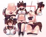  1girl animal_ears arms_behind_head ass bdsm bent_over black_gloves black_legwear black_panties blindfold blush bondage bound breasts brown_hair commentary covered_nipples crotch_rope ehrrr elbow_gloves gloves hetero highres imaizumi_kagerou large_breasts long_hair lowleg lowleg_panties multiple_views navel nipple_tweak panties panty_pull penis restrained single_thighhigh sketch spanked tail thigh_sex thighhighs touhou underwear wolf_ears wolf_tail 
