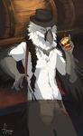  alcohol anthro avian beak beverage bird feathered_wings feathers fjorge hat looking_at_viewer male smile solo suspenders wings 
