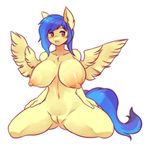  anthro areola big_breasts blue_hair breasts brown_eyes equine fan_character feathered_wings feathers female hair huge_breasts kneeling mammal my_little_pony navel nipples open_mouth pegasus pussy raikissu silvia_windmane thick_thighs wings 