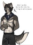  anthro bandanna canine clothed clothing english_text l-i-t-t-l-e_f-i-r-e looking_at_viewer male mammal muscular sketch solo standing text topless 