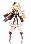  blonde_hair boots coat full_body highres long_hair mana_(418208360) necktie one_eye_closed original solo twintails yellow_eyes 