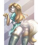  anthro anus butt canine clothed clothing female looking_at_viewer looking_back mammal pussy smile solo standing tlt_echelon 