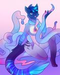  anthro areola blue_hair breasts cat consentacles feline female hair mammal nipples one_eye_closed open_mouth purple_eyes raikissu short_hair sitting smile tentacles wink 