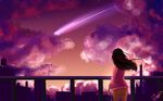  absurdres artist_request black_hair cloud cloudy_sky comet commentary from_behind hair_ribbon highres kimi_no_na_wa long_hair miyamizu_mitsuha older red_ribbon ribbon sky solo 