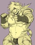  anthro bulge feline fur grey_background looking_at_viewer magan male mammal muscular pecs simple_background smile solo striped_fur stripes tiger tokyo_afterschool_summoners xxomgx 