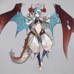  aqua_hair dragon dragon_girl dragon_horns dragon_tail dragon_wings full_body highres horns midriff mins_(minevi) monster_girl original pink_eyes pointy_ears short_hair tail wings 