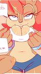  2017 anthro big_breasts breasts chipmunk cleavage clothed clothing cloudz comic english_text female mammal navel rodent sally_acorn smile solo sonic_(series) text 