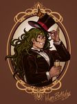  ;) alcohol ballooncar beetle bow bowtie bug butterfly champagne champagne_flute cup danganronpa dark_skin dark_skinned_male dated drinking_glass glasses gokuhara_gonta green_hair grin happy_birthday hat highres insect jacket jewelry long_hair looking_at_viewer male_focus monarch_butterfly new_danganronpa_v3 one_eye_closed profile red_eyes round_eyewear smile solo top_hat tuxedo 