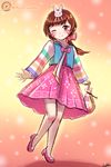  alternate_costume artist_name blush bokjumeoni brown_eyes brown_hair bunny_hair_ornament d.va_(overwatch) gradient gradient_background hair_ornament hair_ribbon hanbok holding korean_clothes light_particles long_hair long_sleeves looking_at_viewer lumineko orange_background overwatch palanquin_d.va patreon_logo patreon_username pink_footwear pink_skirt ponytail pouch ribbon shoes signature sketch skirt smile solo striped_sleeves traditional_clothes watermark web_address whisker_markings yellow_background younger 