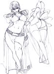  1girl artist_request ass back bare_legs breasts curvy female full_body houshin_engi huge_ass large_breasts looking_at_viewer monochrome naughty_face ou_kijin short_hair smile solo thong traditional_media wide_hips 