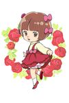  :3 :d amano_sakuya bangs black_jack_(series) bloomers bow bowl_cut brown_eyes brown_hair eyelashes flower frilled_skirt frills from_side full_body hair_bow hair_ornament layered_skirt leaf leg_lift long_sleeves looking_at_viewer looking_back mary_janes open_mouth parted_bangs pinoko red_flower red_rose rose shirt shoes short_hair skirt skirt_hold smile socks solo standing standing_on_one_leg suspender_skirt suspenders tareme turtleneck underwear white_background 