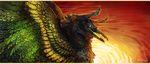  avian baphometall black_feathers detailed_background digital_media_(artwork) feathered_wings feathers feral green_eyes green_feathers gryphon nude smile white_bars wings 