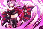  bare_shoulders black_legwear blush colonel_olcott_(fate/grand_order) detached_sleeves fate/grand_order fate_(series) flat_chest hat helena_blavatsky_(fate/grand_order) highres looking_at_viewer nagidori outstretched_hand purple_eyes purple_hair salute short_hair smile solo strapless thighhighs tree_of_life 