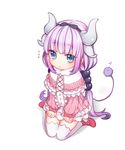  bangs beads blue_eyes capelet child cross-laced_footwear deanna_2 dragon_girl flying_sweatdrops frills full_body gradient_hair hair_beads hair_ornament hairband horns kanna_kamui kobayashi-san_chi_no_maidragon lavender_hair long_hair looking_at_viewer low_twintails multicolored_hair pink_footwear seiza shoes sitting solo tail thighhighs twintails very_long_hair white_legwear 